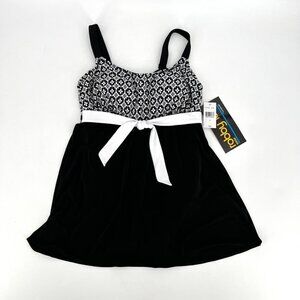NWT Robby Len Black & White One Piece Dress Skirt‎ Swimsuit Empire Waist Size 10